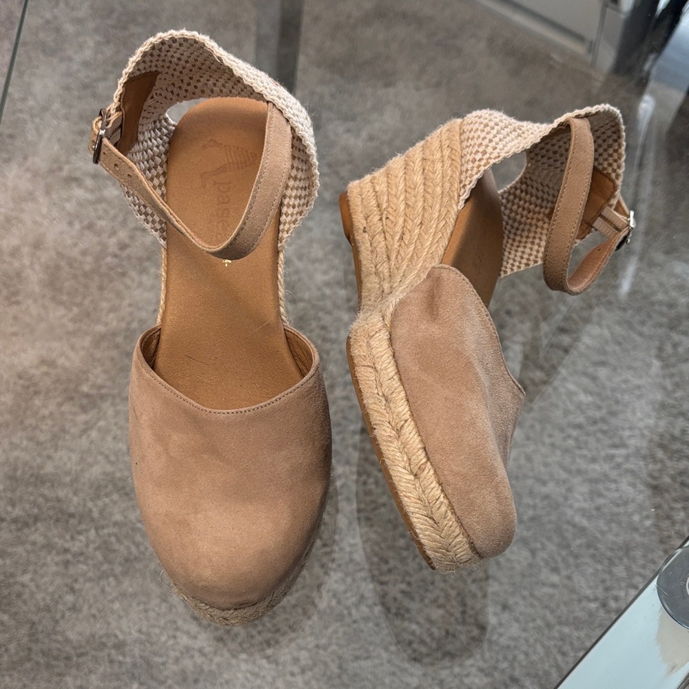 Paseart Tan Suede Wedge Espadrille Sandals